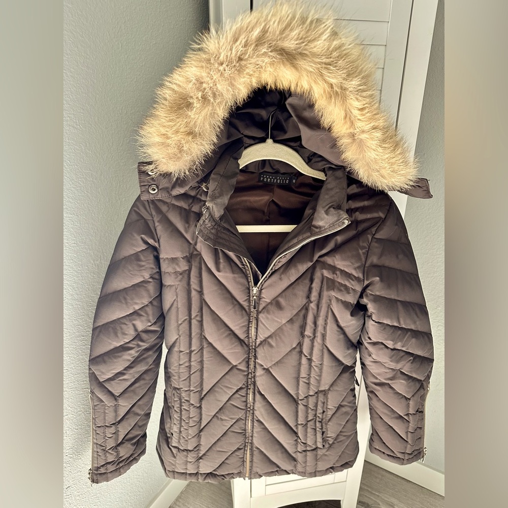 Perry Ellis Down Puffer Jacket w/ Real Fox Fur Hood
